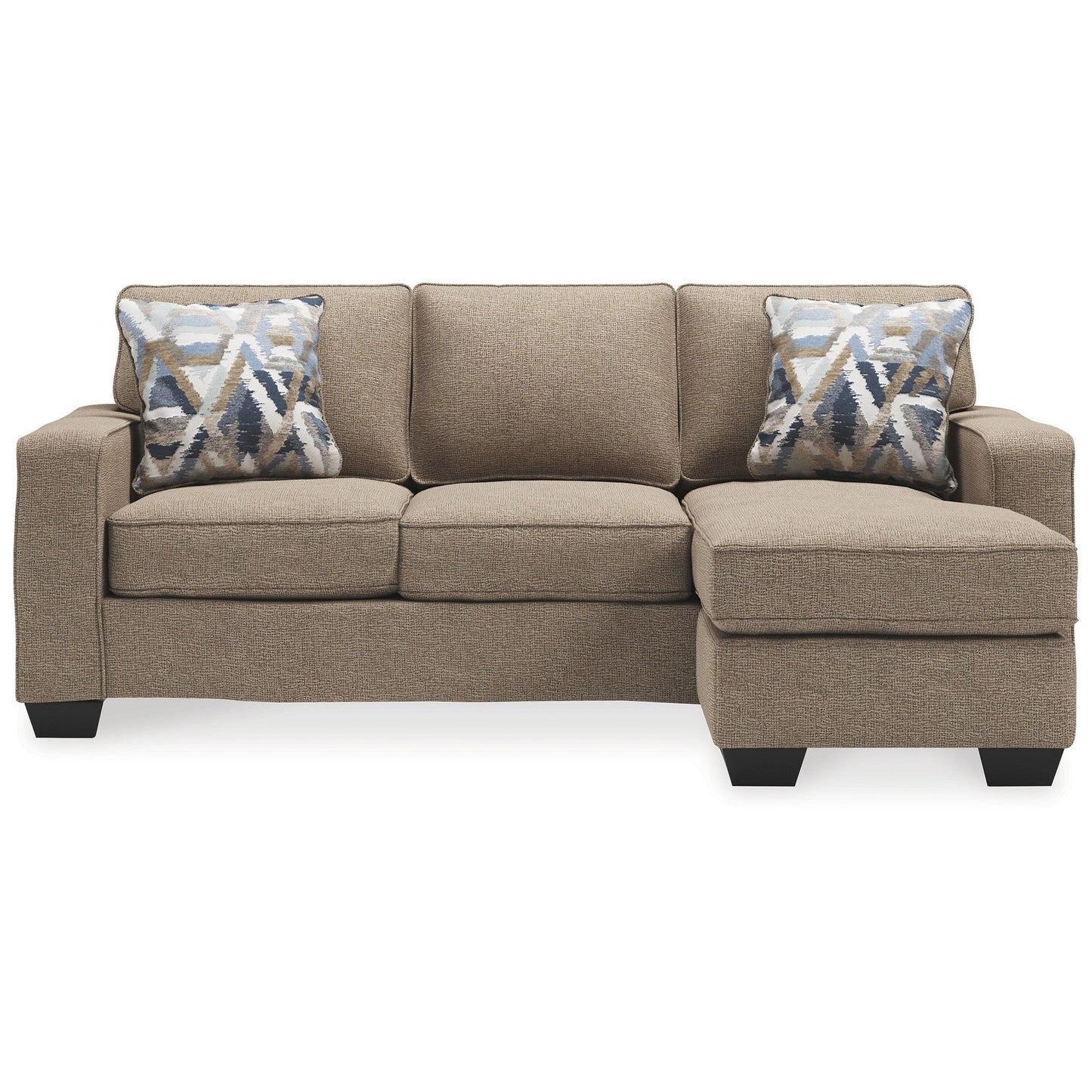 Canapé-lit Qien, 2 coussins décoratifs, polyester marron bois flotté, 216 cm