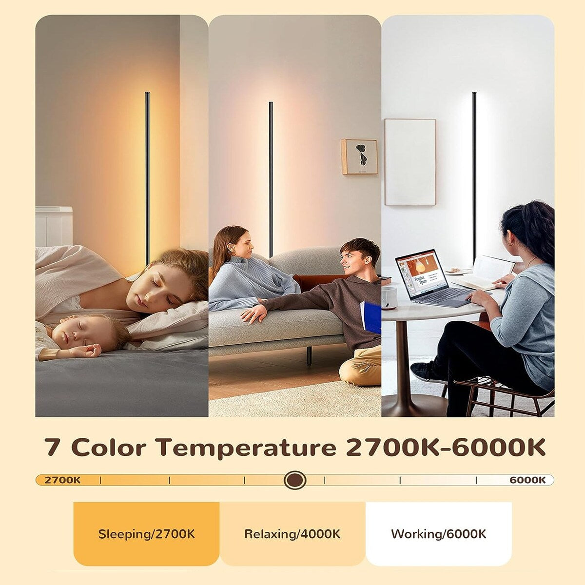 Lampadaire d'angle à LED RGBCW avec télécommande