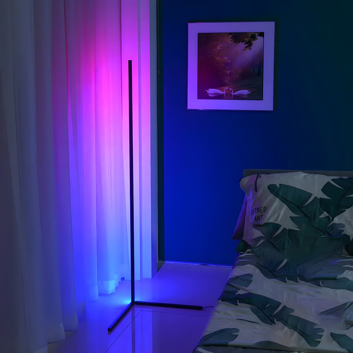 Lampadaire d'angle à LED RGBCW avec télécommande
