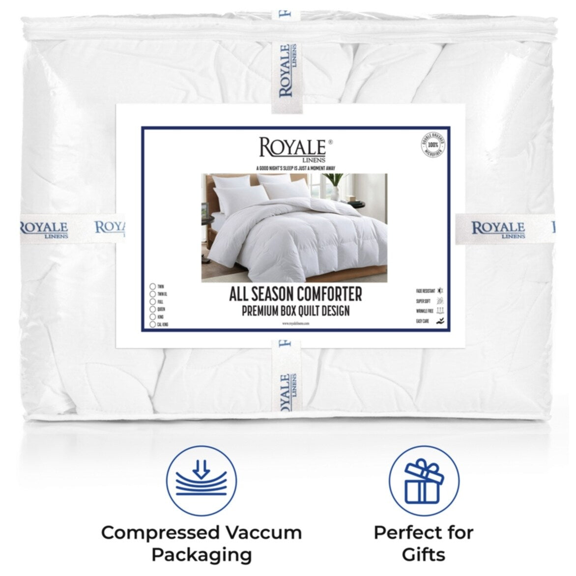Couette Royale King - Couette toutes saisons en duvet synthétique - Couette matelassée légère (King, bleu marine)