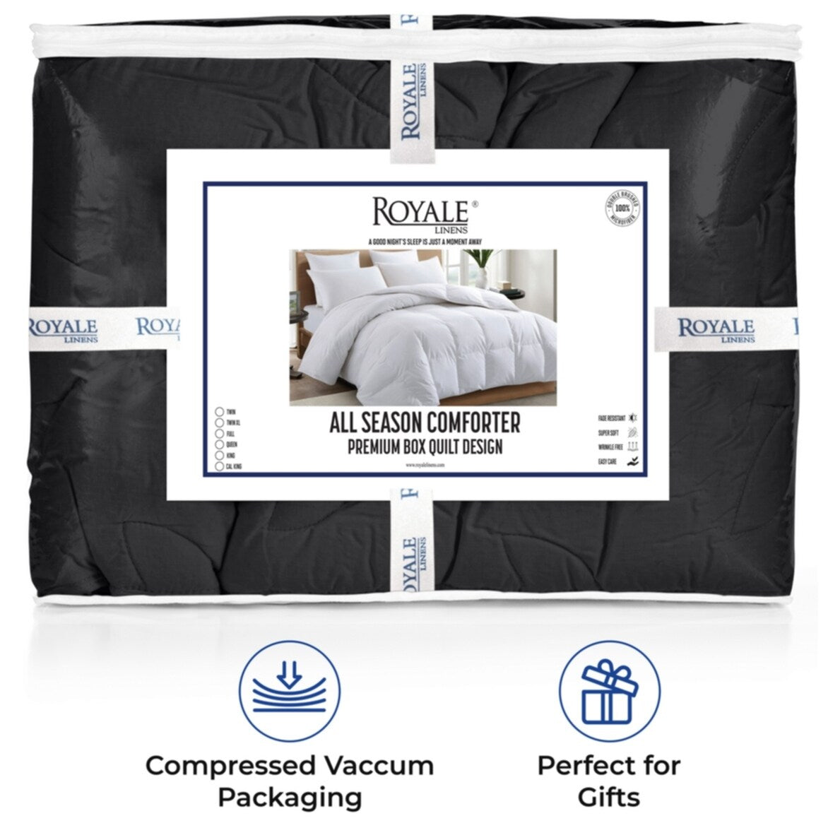 Couette Royale King - Couette toutes saisons en duvet synthétique - Couette matelassée légère (King, bleu marine)