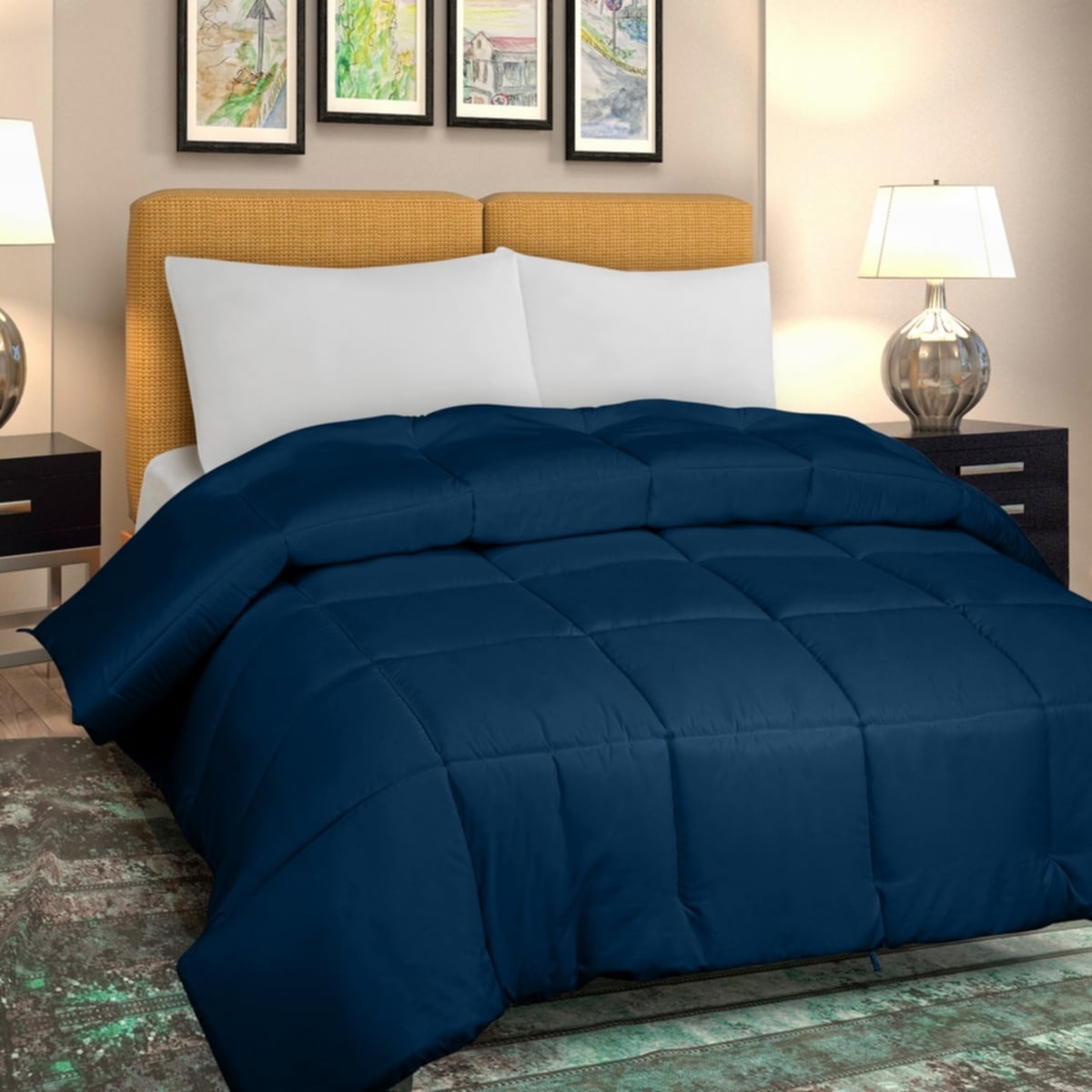Couette Royale King - Couette toutes saisons en duvet synthétique - Couette matelassée légère (King, bleu marine)