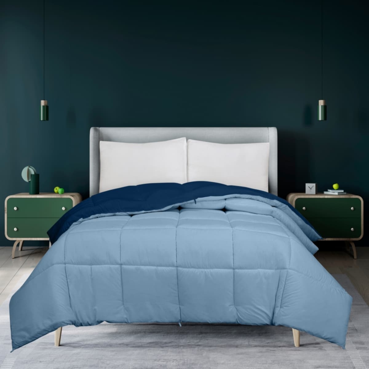 Couette Royale King - Couette toutes saisons en duvet synthétique - Couette matelassée légère (King, bleu marine)