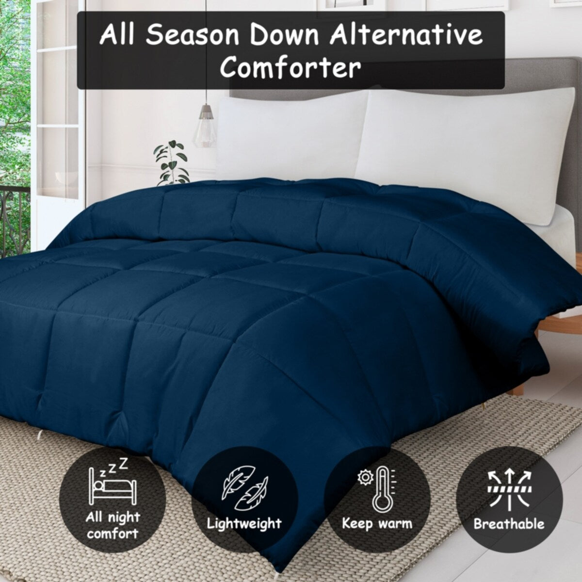 Couette Royale King - Couette toutes saisons en duvet synthétique - Couette matelassée légère (King, bleu marine)