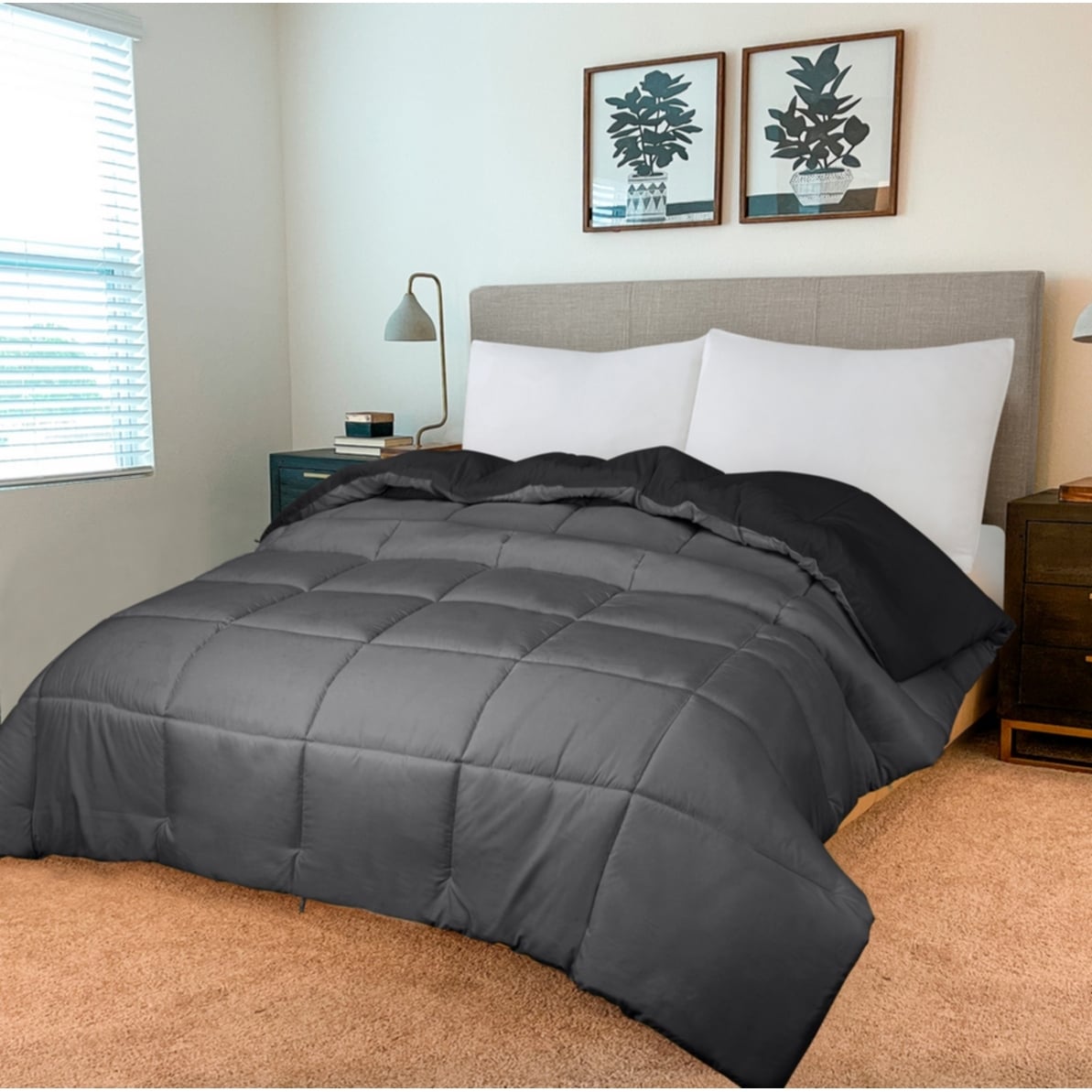 Couette Royale King - Couette toutes saisons en duvet synthétique - Couette matelassée légère (King, bleu marine)