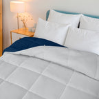 Couette Royale King - Couette toutes saisons en duvet synthétique - Couette matelassée légère (King, bleu marine)