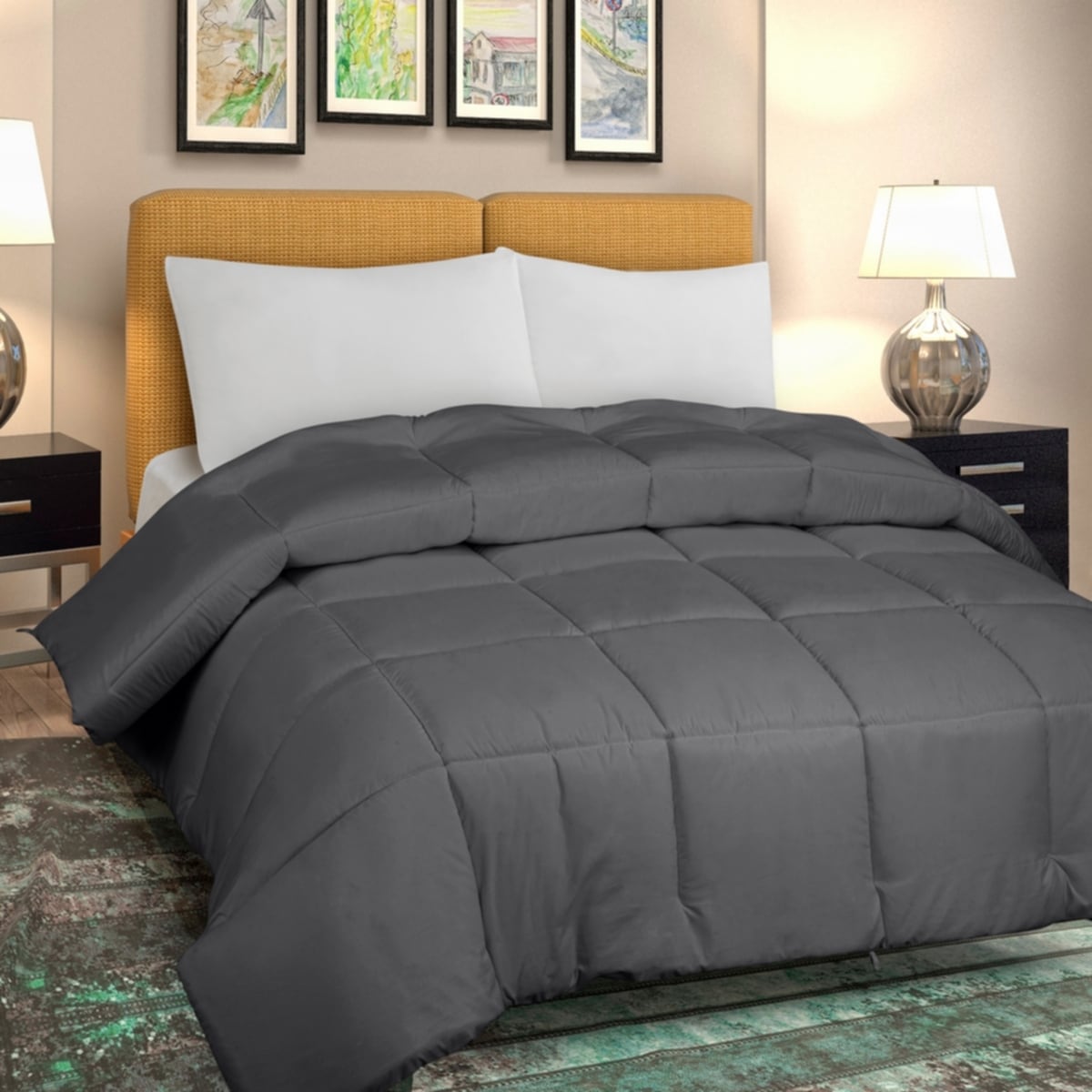 Couette Royale King - Couette toutes saisons en duvet synthétique - Couette matelassée légère (King, bleu marine)