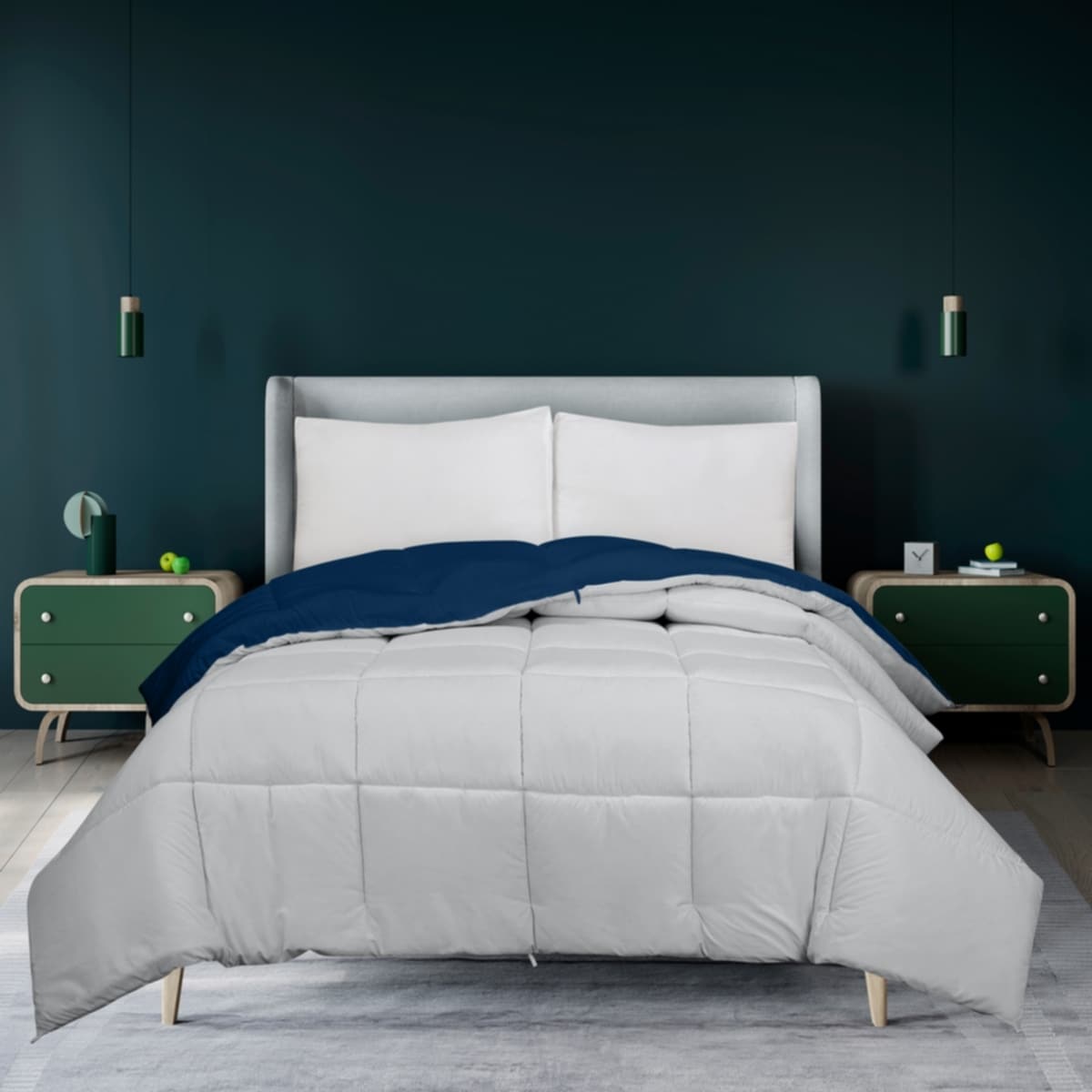 Couette Royale King - Couette toutes saisons en duvet synthétique - Couette matelassée légère (King, bleu marine)