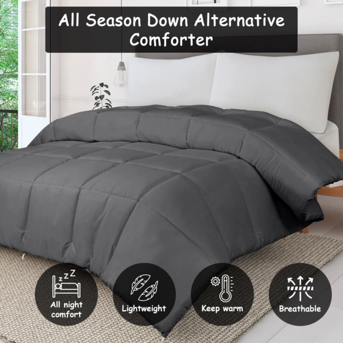 Couette Royale King - Couette toutes saisons en duvet synthétique - Couette matelassée légère (King, bleu marine)