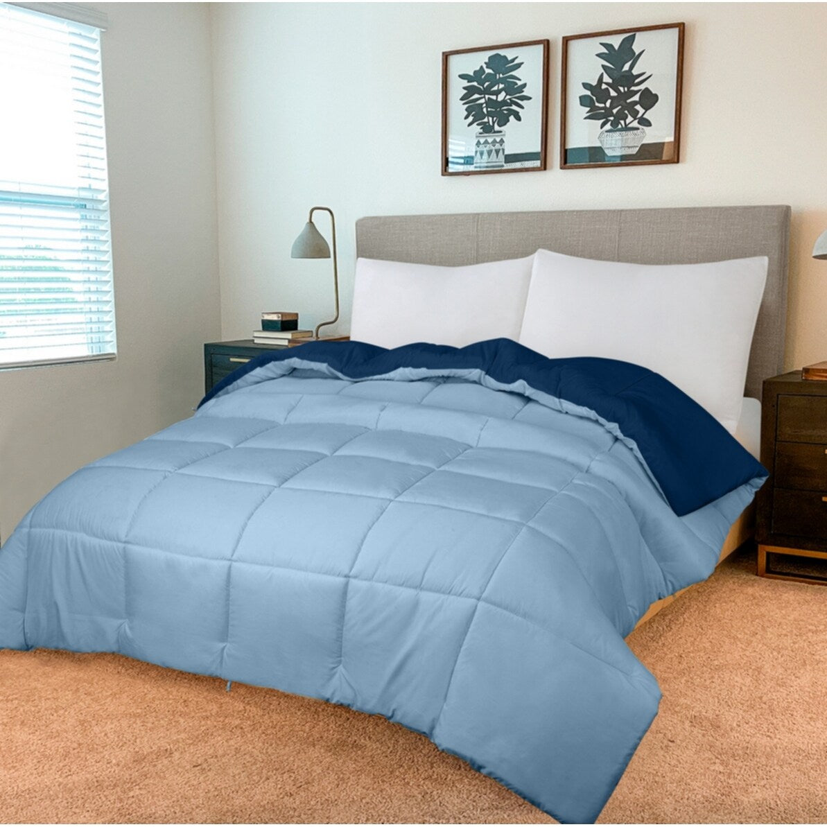 Couette Royale King - Couette toutes saisons en duvet synthétique - Couette matelassée légère (King, bleu marine)