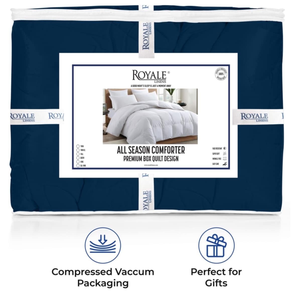 Couette Royale King - Couette toutes saisons en duvet synthétique - Couette matelassée légère (King, bleu marine)