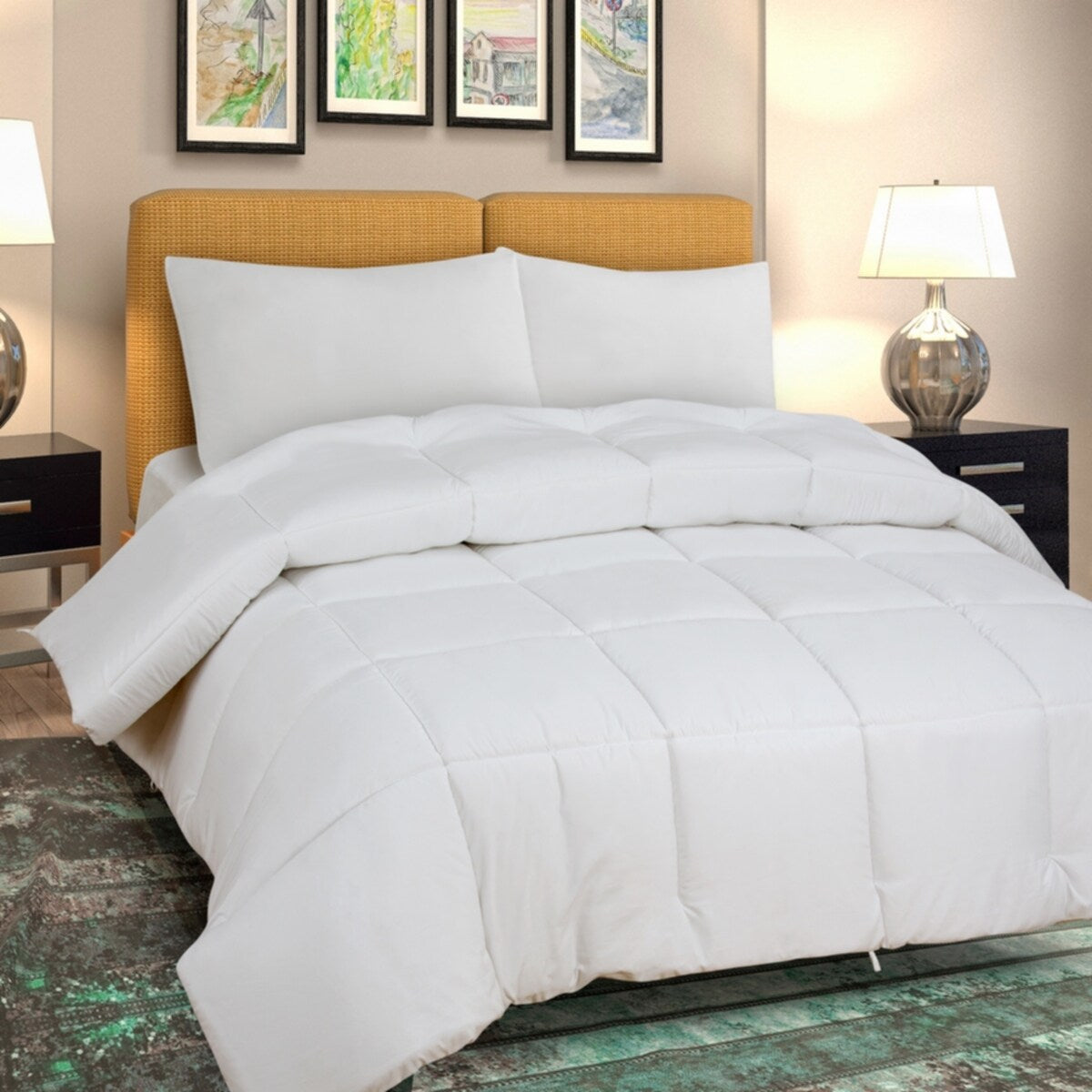 Couette Royale King - Couette toutes saisons en duvet synthétique - Couette matelassée légère (King, bleu marine)