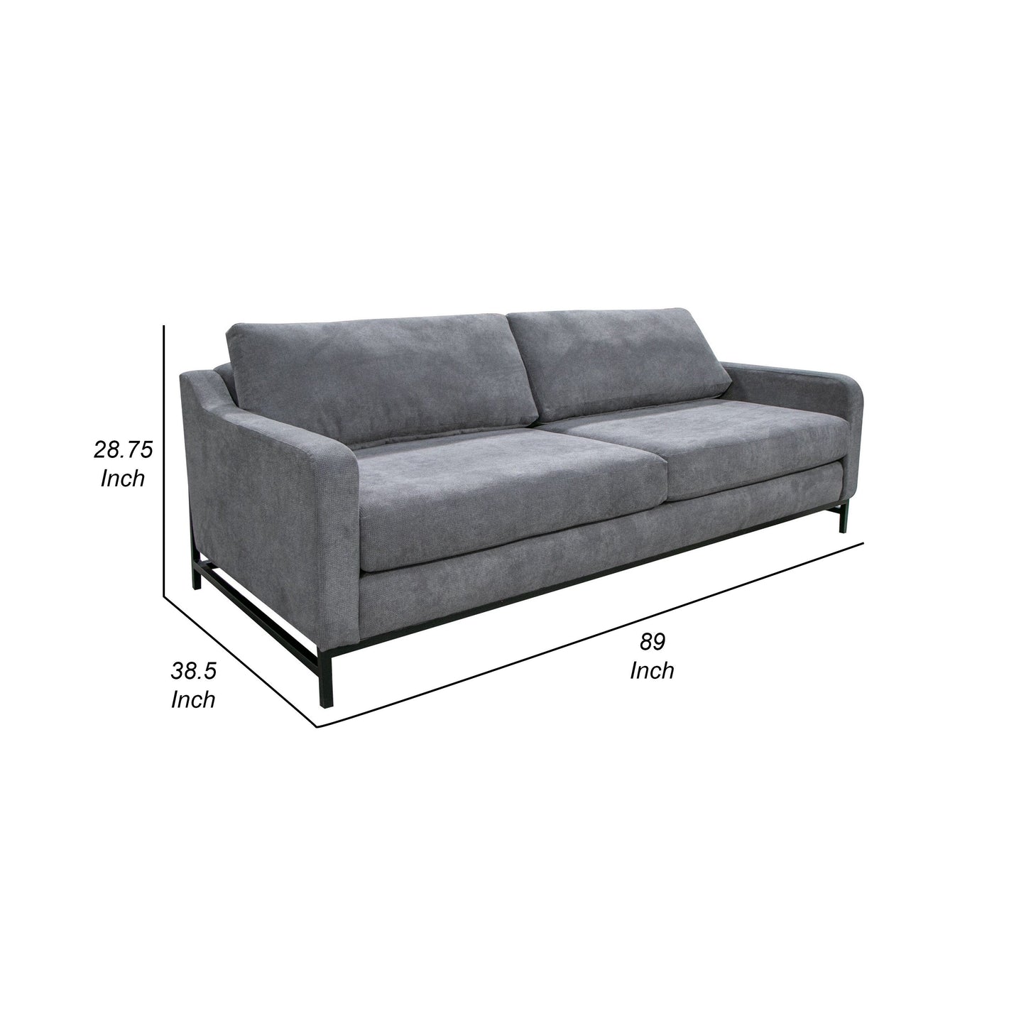 Canapé Raed, 2 coussins lombaires, 226 cm, bois massif, noir, polyester gris