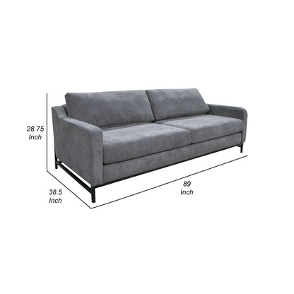 Canapé Raed, 2 coussins lombaires, 226 cm, bois massif, noir, polyester gris