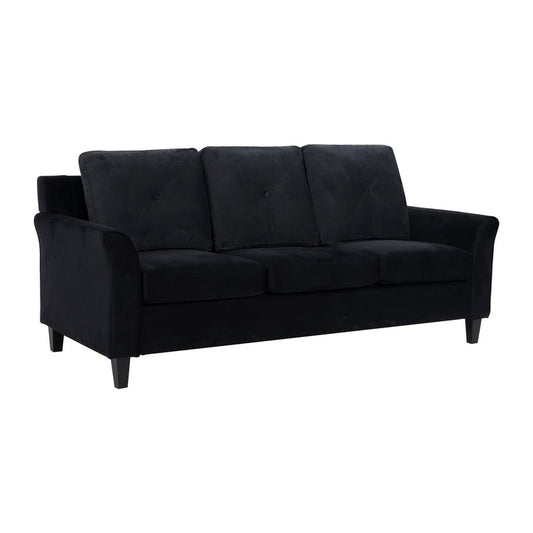 Canapé élégant combiné : canapé Chesterfield avec accoudoirs roulés et accoudoirs évasés capitonnés en microfibre pour petits espaces