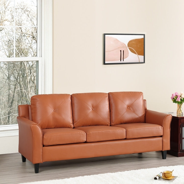 Canapé élégant combiné : canapé Chesterfield avec accoudoirs roulés et accoudoirs évasés capitonnés en microfibre pour petits espaces