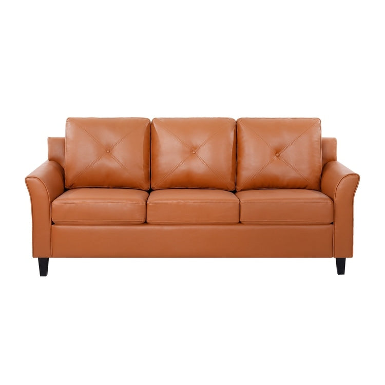Canapé élégant combiné : canapé Chesterfield avec accoudoirs roulés et accoudoirs évasés capitonnés en microfibre pour petits espaces