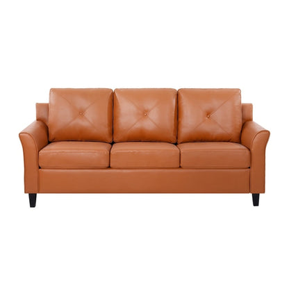 Canapé élégant combiné : canapé Chesterfield avec accoudoirs roulés et accoudoirs évasés capitonnés en microfibre pour petits espaces