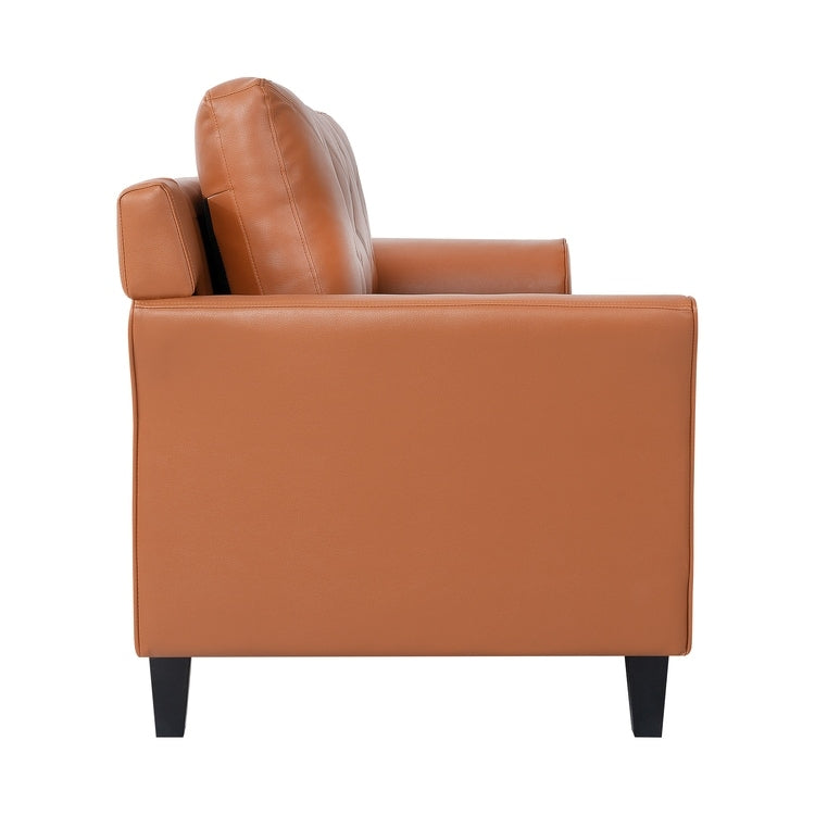 Canapé élégant combiné : canapé Chesterfield avec accoudoirs roulés et accoudoirs évasés capitonnés en microfibre pour petits espaces