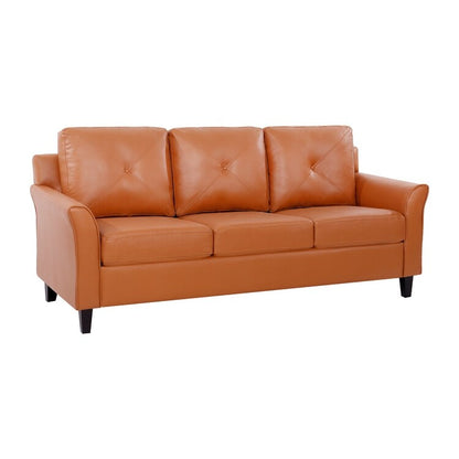 Canapé élégant combiné : canapé Chesterfield avec accoudoirs roulés et accoudoirs évasés capitonnés en microfibre pour petits espaces