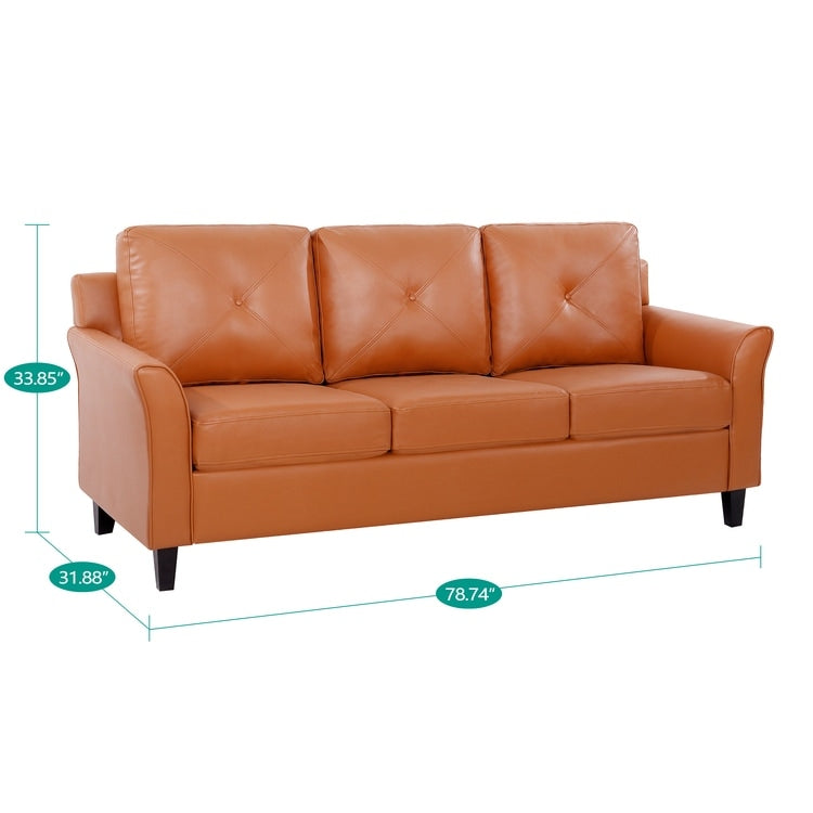 Canapé élégant combiné : canapé Chesterfield avec accoudoirs roulés et accoudoirs évasés capitonnés en microfibre pour petits espaces