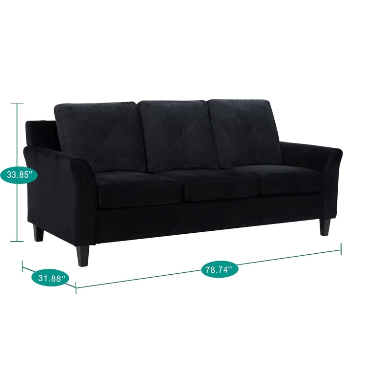Canapé élégant combiné : canapé Chesterfield avec accoudoirs roulés et accoudoirs évasés capitonnés en microfibre pour petits espaces