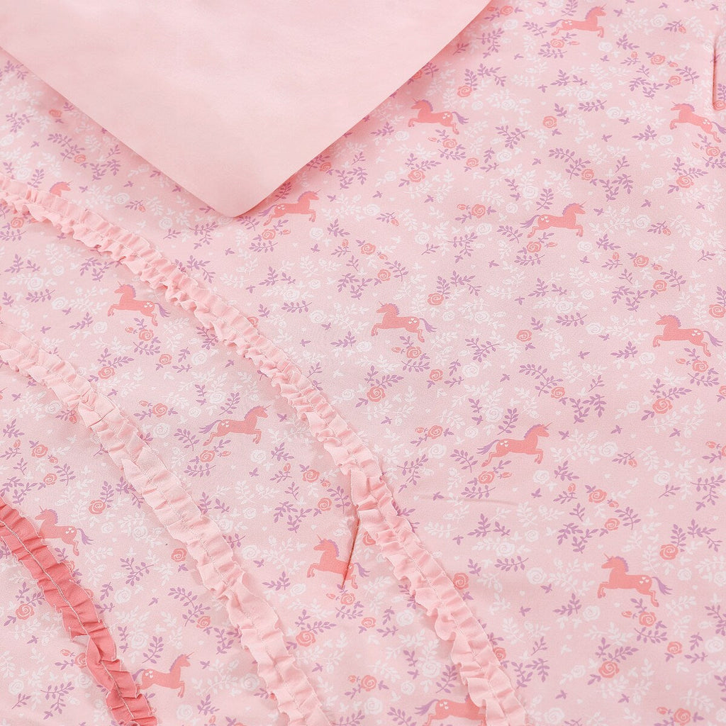Parure de lit en microfibre ultra douce rose à volants arc-en-ciel