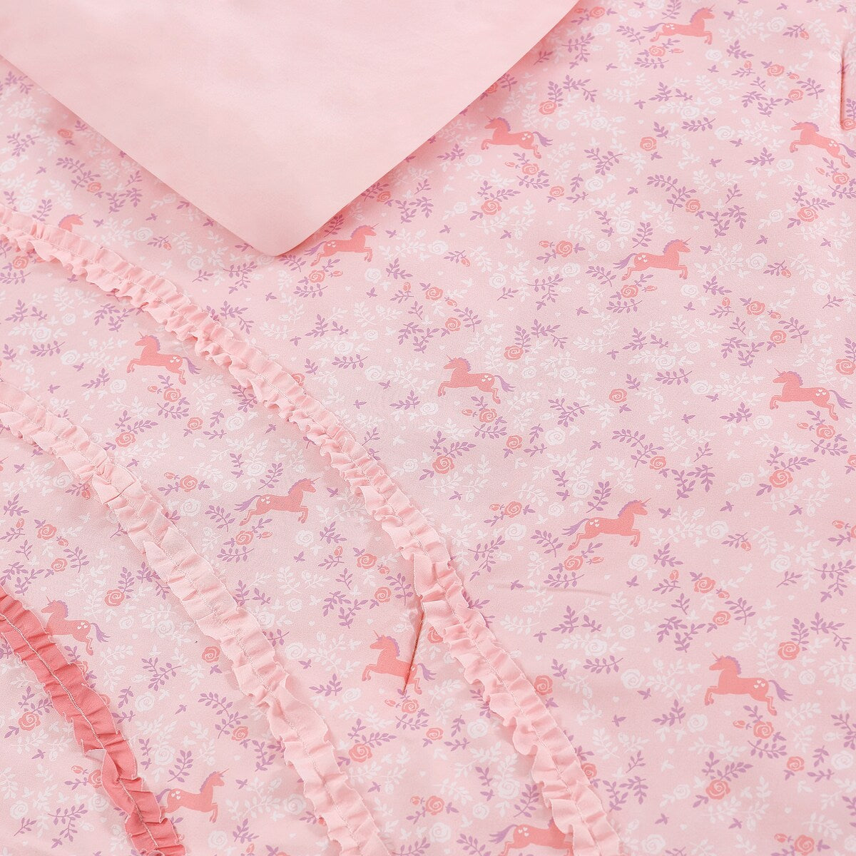 Parure de lit en microfibre ultra douce rose à volants arc-en-ciel