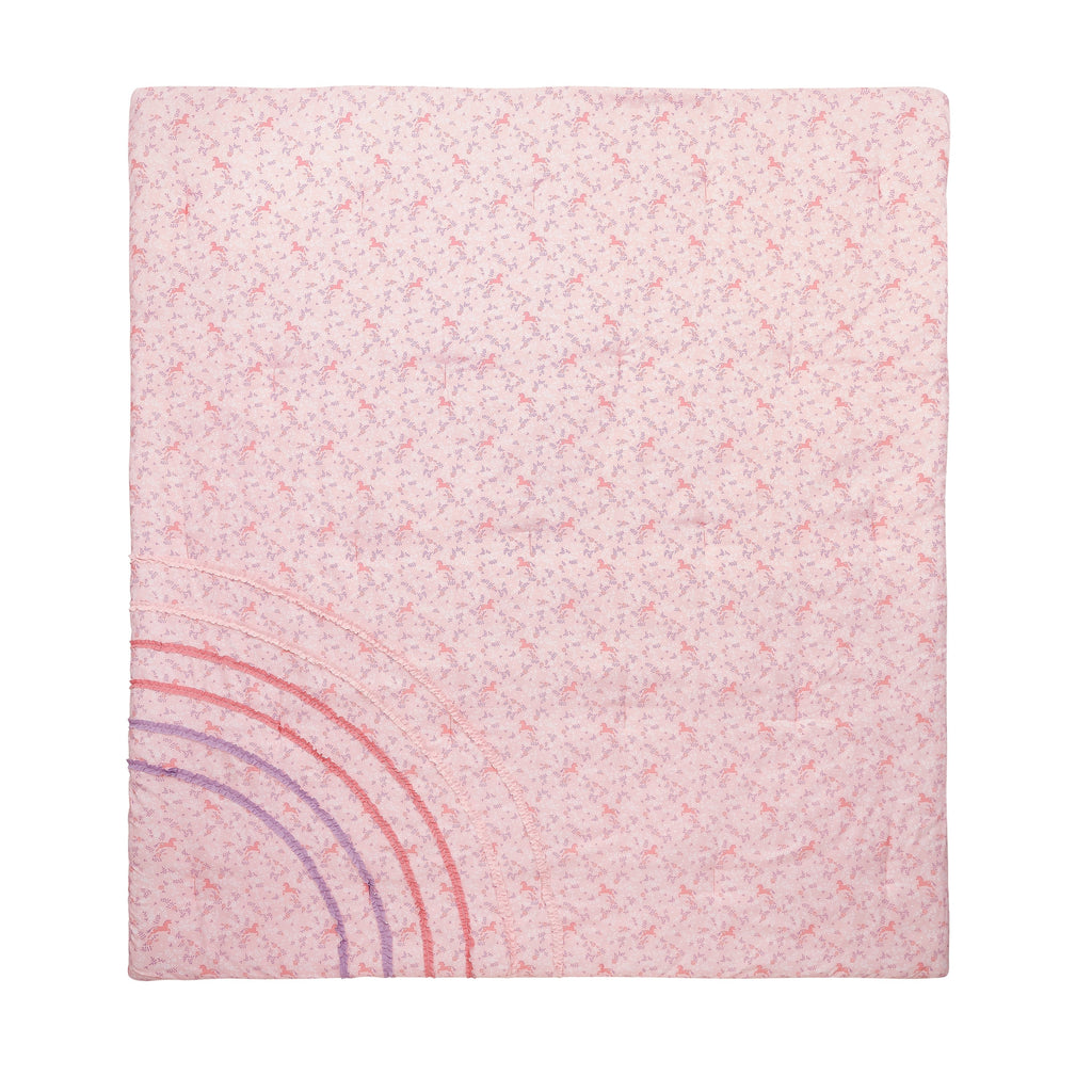 Parure de lit en microfibre ultra douce rose à volants arc-en-ciel