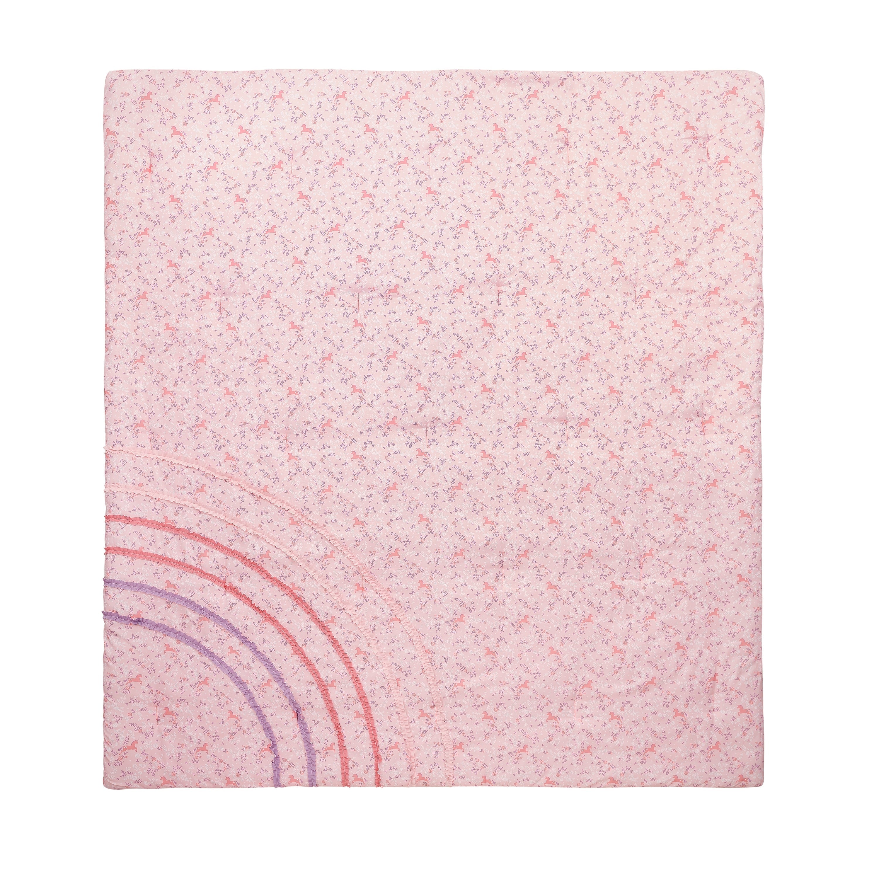 Parure de lit en microfibre ultra douce rose à volants arc-en-ciel