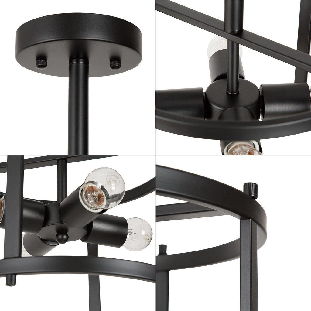 Plafonnier semi-encastré Farmhouse noir à 4 lumières, style tambour