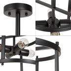 Plafonnier semi-encastré Farmhouse noir à 4 lumières, style tambour