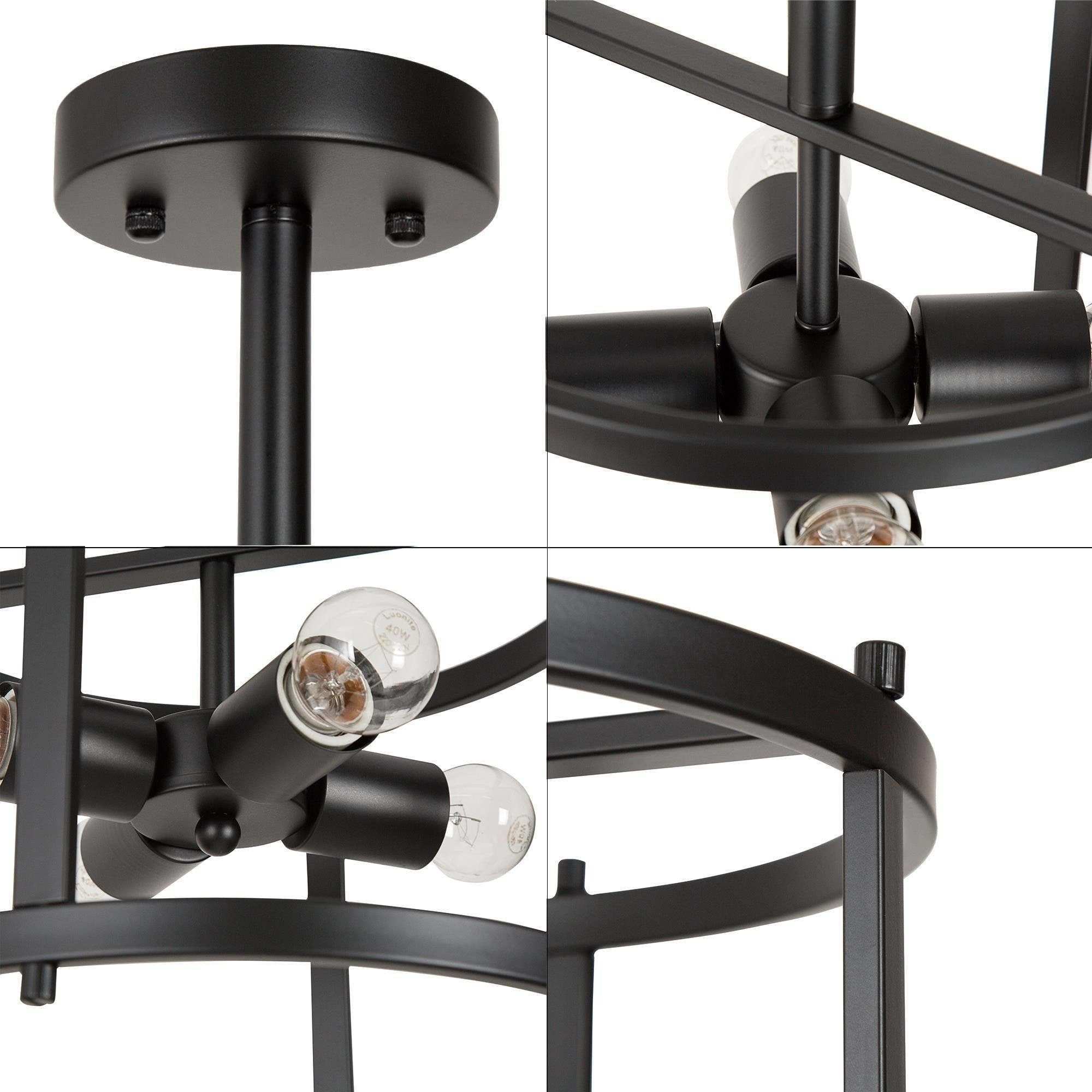 Plafonnier semi-encastré Farmhouse noir à 4 lumières, style tambour