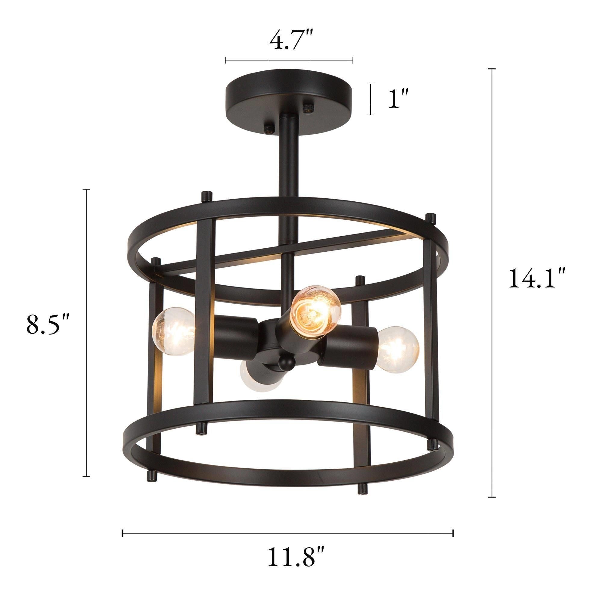 Plafonnier semi-encastré Farmhouse noir à 4 lumières, style tambour