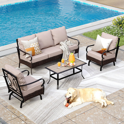 Ensemble de meubles de jardin extra larges 6 pièces MAISON ARTS : canapés 3 et 2 places, chaises pivotantes, poufs et table basse