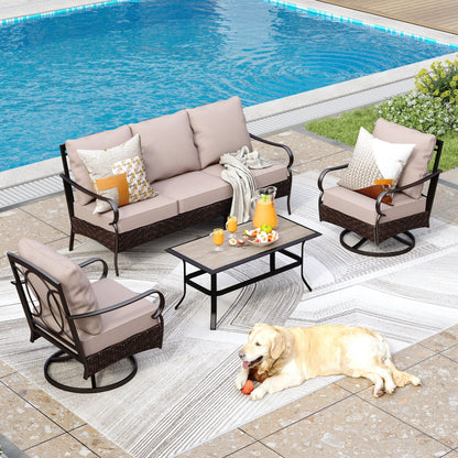 Ensemble de meubles de jardin extra larges 6 pièces MAISON ARTS : canapés 3 et 2 places, chaises pivotantes, poufs et table basse