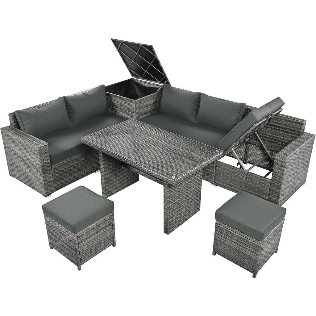 Ensemble de canapés de patio en rotin PE 6 pièces avec rangement et sièges réglables