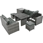 Ensemble de canapés de patio en rotin PE 6 pièces avec rangement et sièges réglables