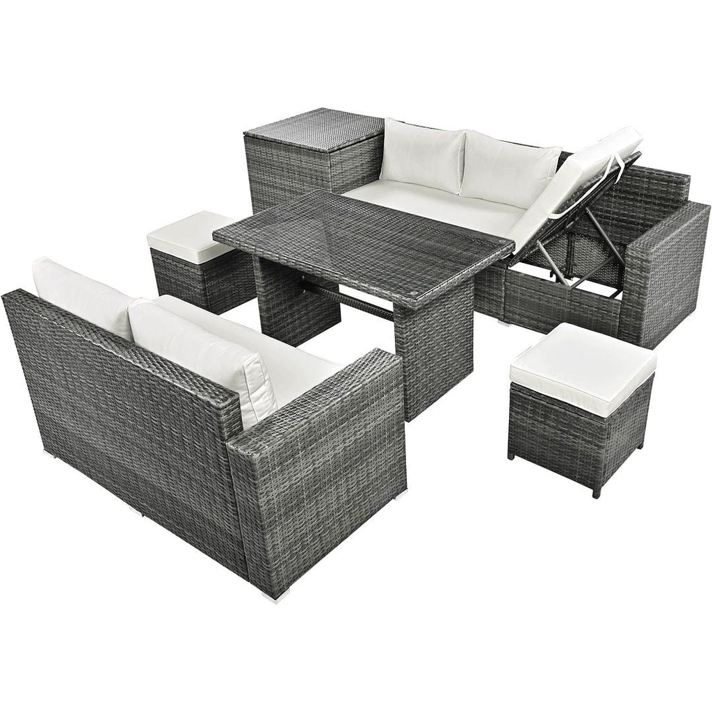 Ensemble de canapés de patio en rotin PE 6 pièces avec rangement et sièges réglables
