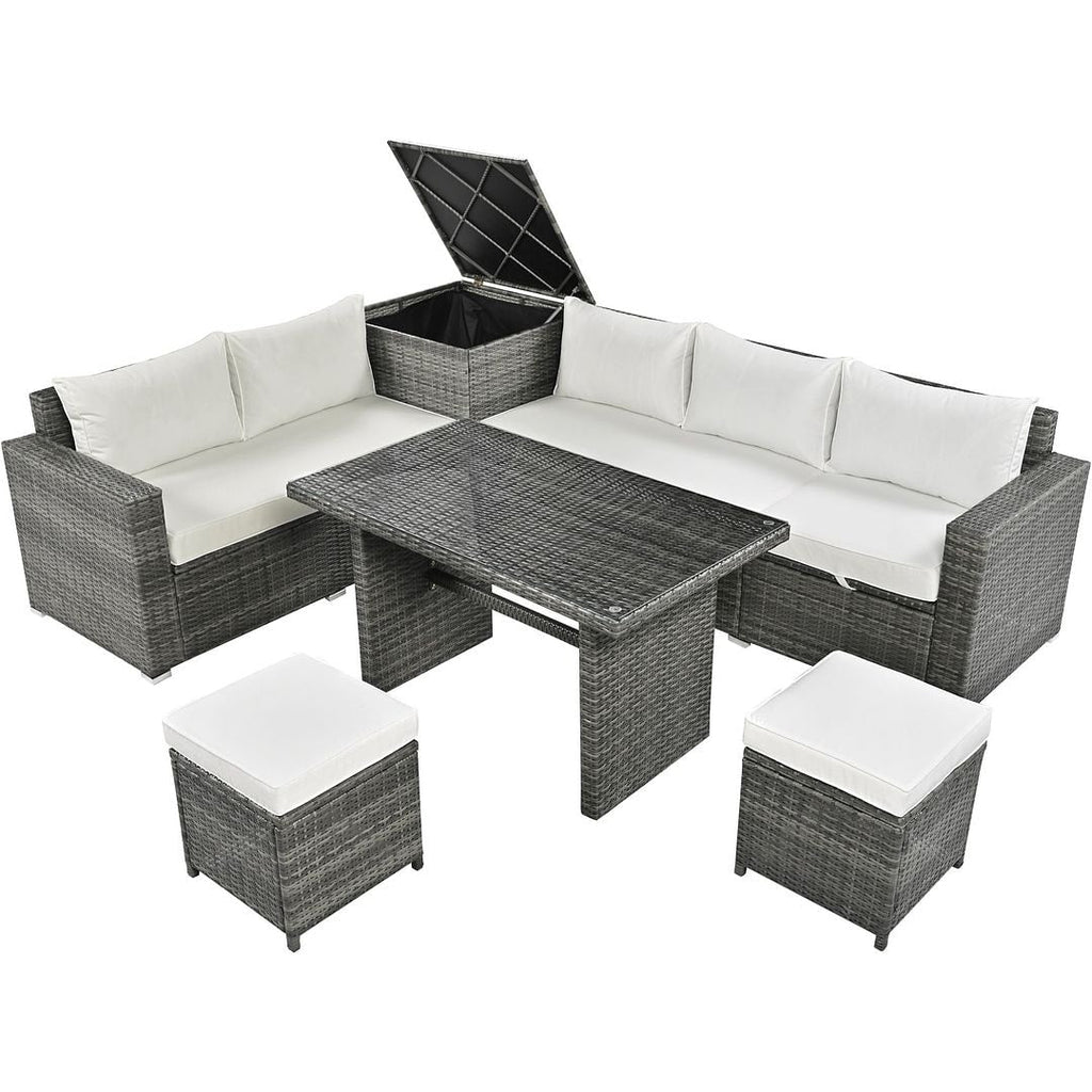 Ensemble de canapés de patio en rotin PE 6 pièces avec rangement et sièges réglables