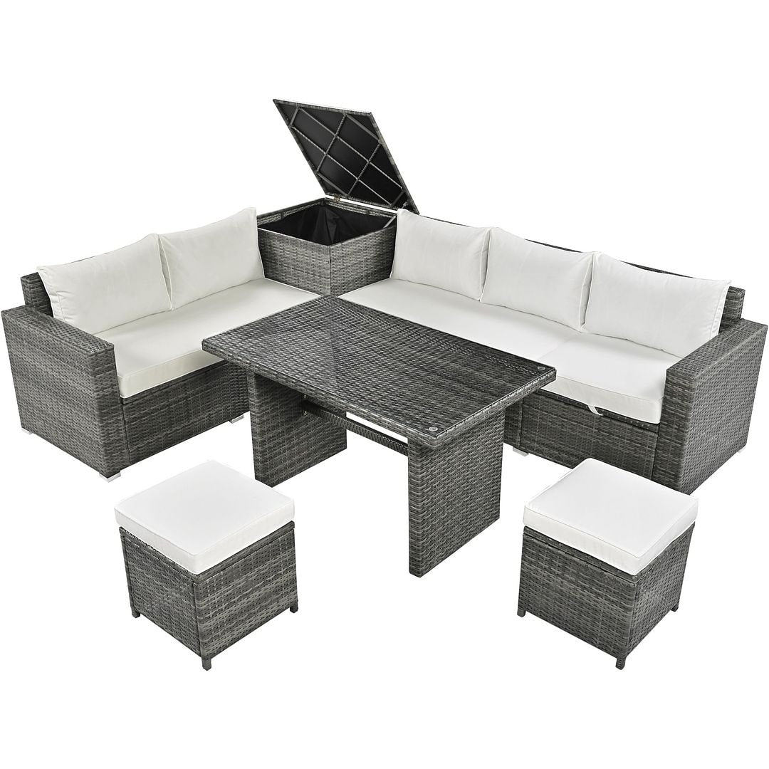 Ensemble de canapés de patio en rotin PE 6 pièces avec rangement et sièges réglables