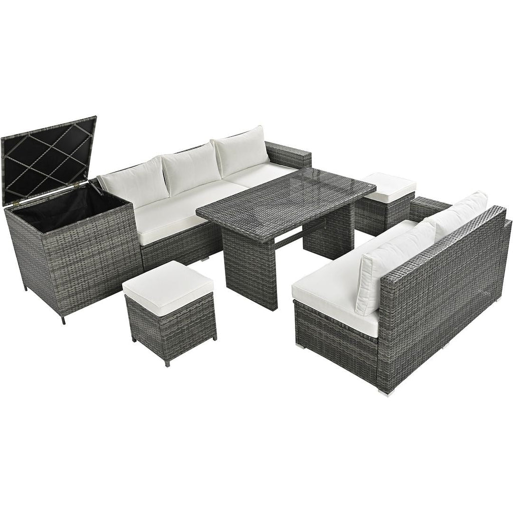 Ensemble de canapés de patio en rotin PE 6 pièces avec rangement et sièges réglables