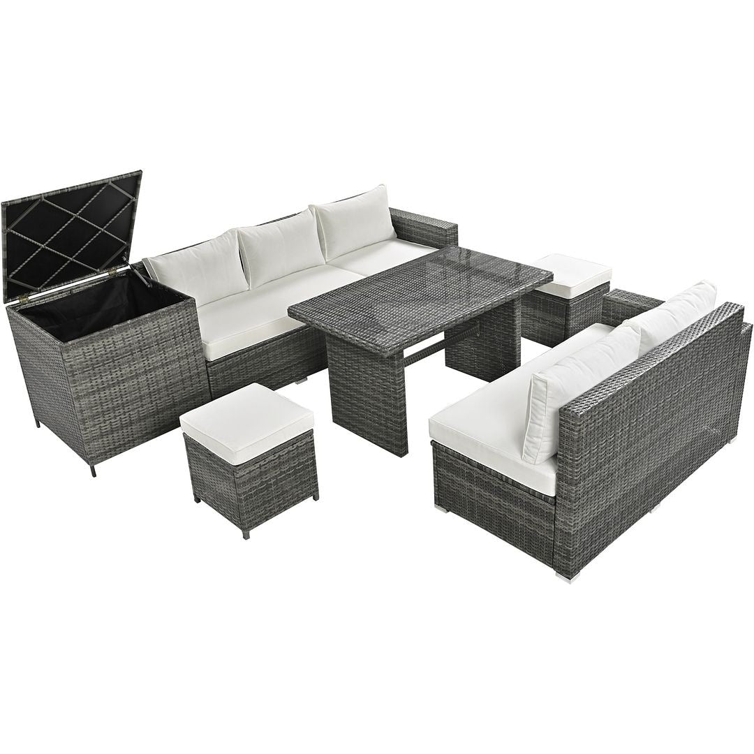 Ensemble de canapés de patio en rotin PE 6 pièces avec rangement et sièges réglables
