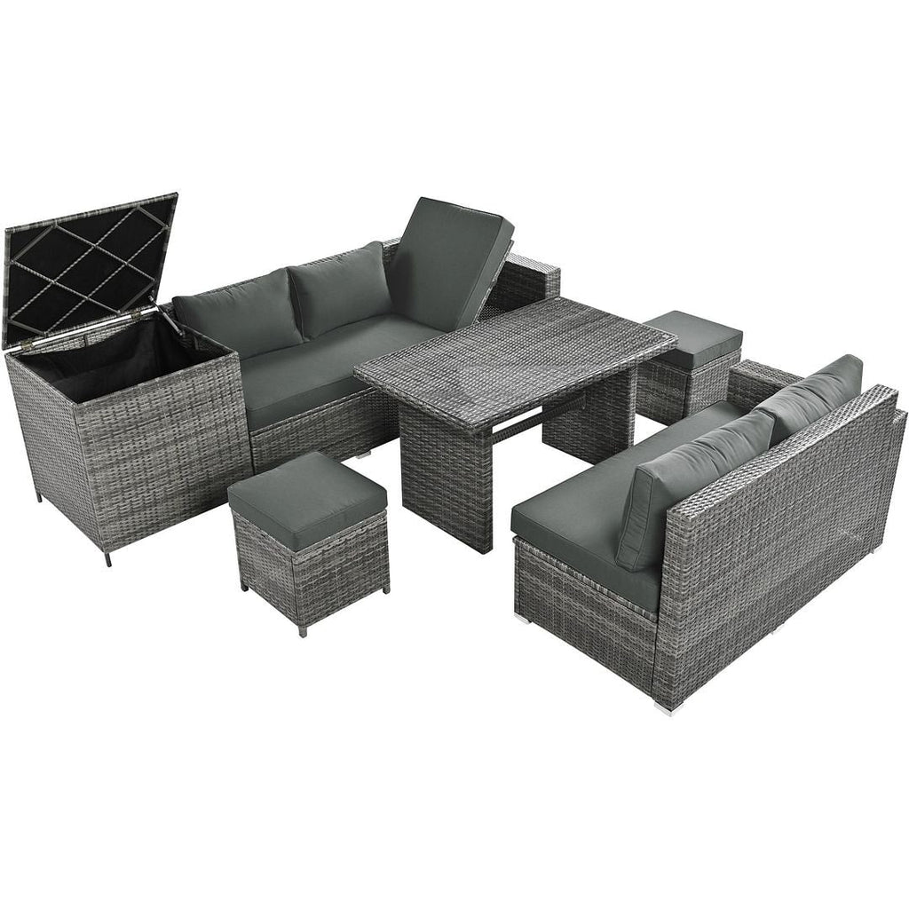 Ensemble de canapés de patio en rotin PE 6 pièces avec rangement et sièges réglables