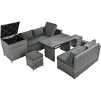 Ensemble de canapés de patio en rotin PE 6 pièces avec rangement et sièges réglables