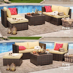 Ensemble de salon d'extérieur 5 pièces, ensemble de conversation pour patio, ensemble de canapés sectionnels en rotin avec table basse