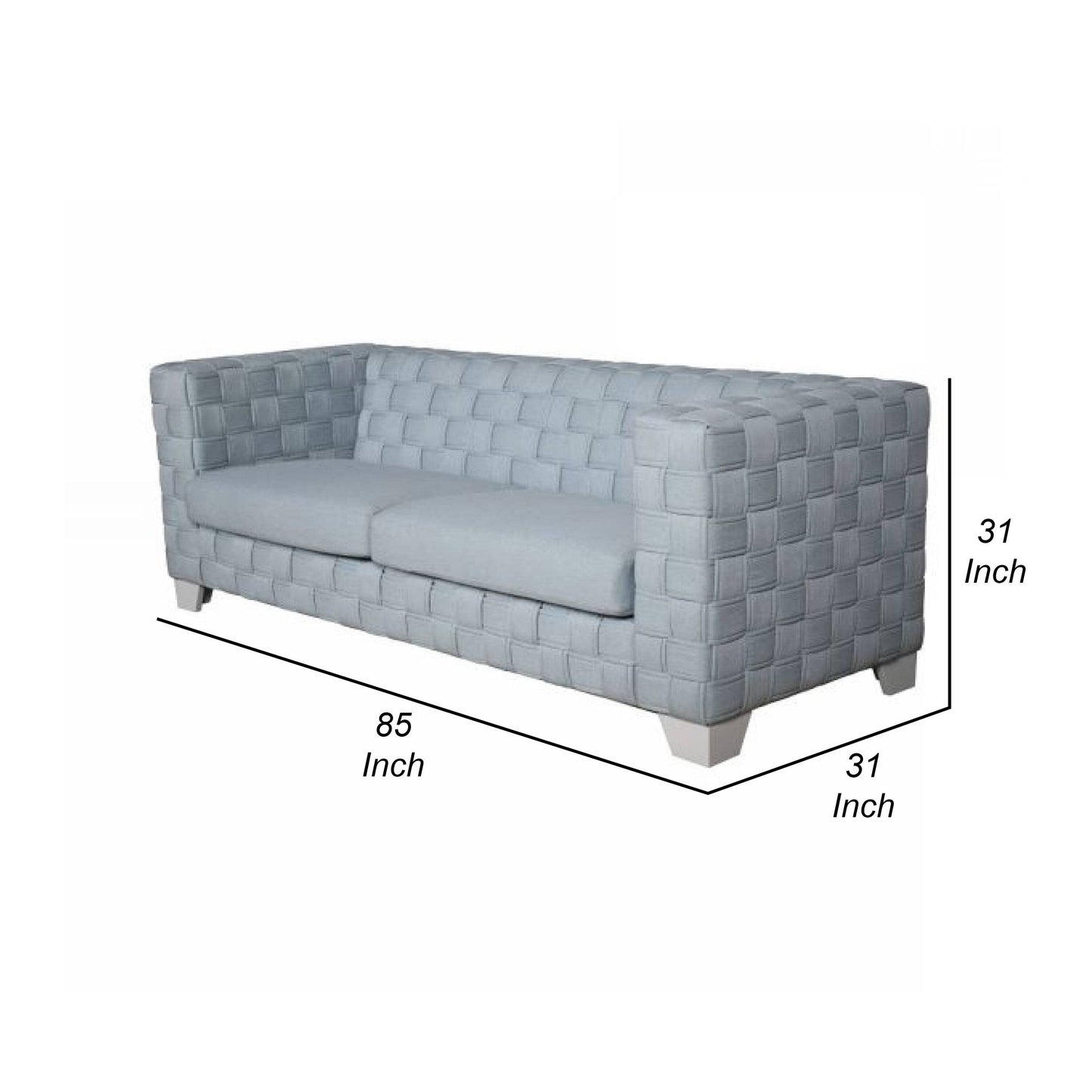 Canapé Reah, chenille bleu clair tricotée, bois composite blanc, 85 pouces