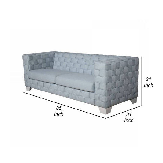 Canapé Reah, chenille bleu clair tricotée, bois composite blanc, 85 pouces