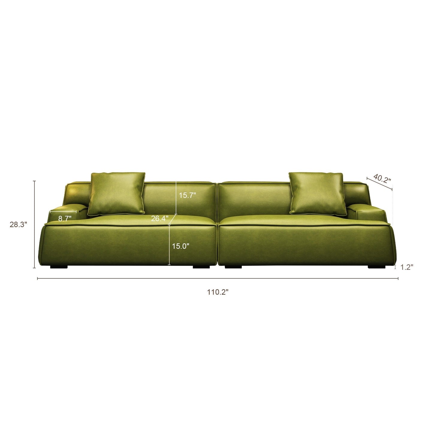 Canapé rembourré en cuir avec accoudoirs encastrés pour salon - 110,2 l - 110,2 x 28,35