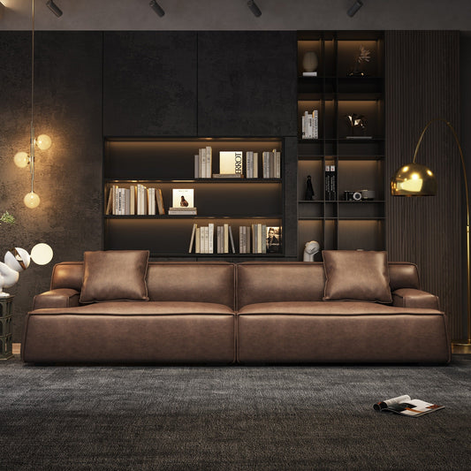 Canapé rembourré en cuir avec accoudoirs encastrés pour salon - 110,2 l - 110,2 x 28,35